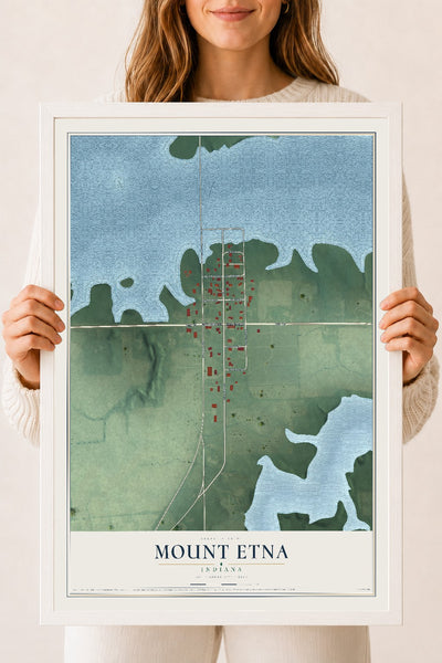 Map of Mount Etna, Indiana, 18 x 24 inch print in a white wood frame
