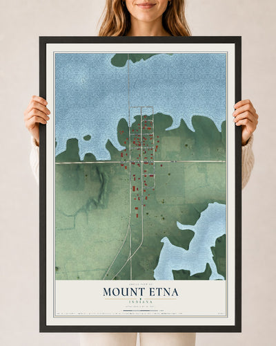 Map of Mount Etna, Indiana, 24 x 36 inch print in a black wood frame