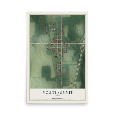 Map of Mount Summit, Indiana, 12 x 18 inch unframed archival matte print