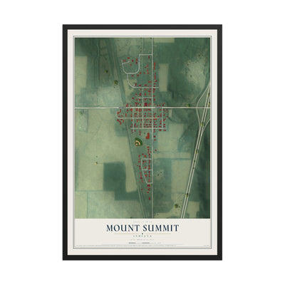 Map of Mount Summit, Indiana, 12 x 18 inch print in a black wood frame