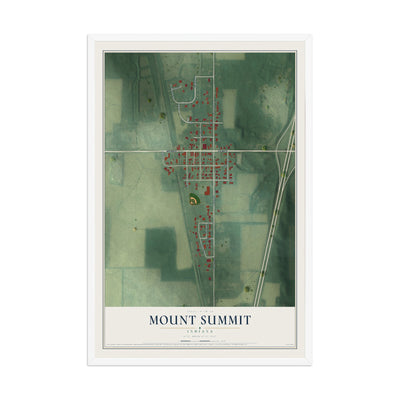 Map of Mount Summit, Indiana, 12 x 18 inch print in a white wood frame