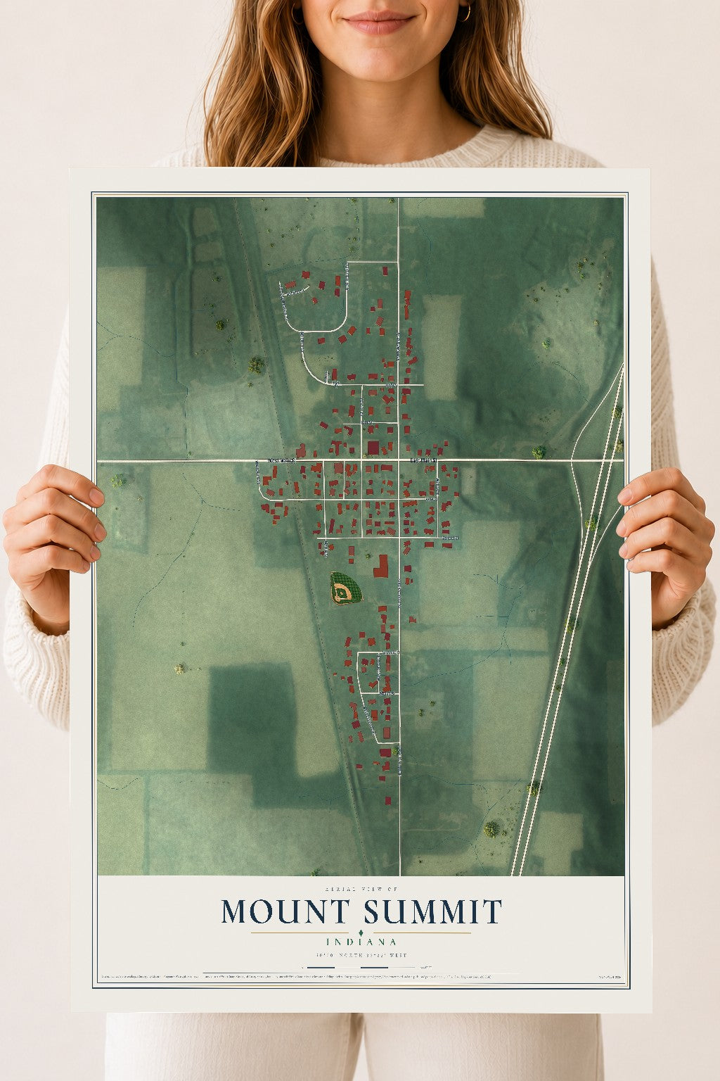 Map of Mount Summit, Indiana, 18 x 24 inch unframed archival matte print