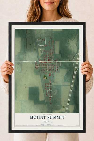 Map of Mount Summit, Indiana, 18 x 24 inch print in a black wood frame