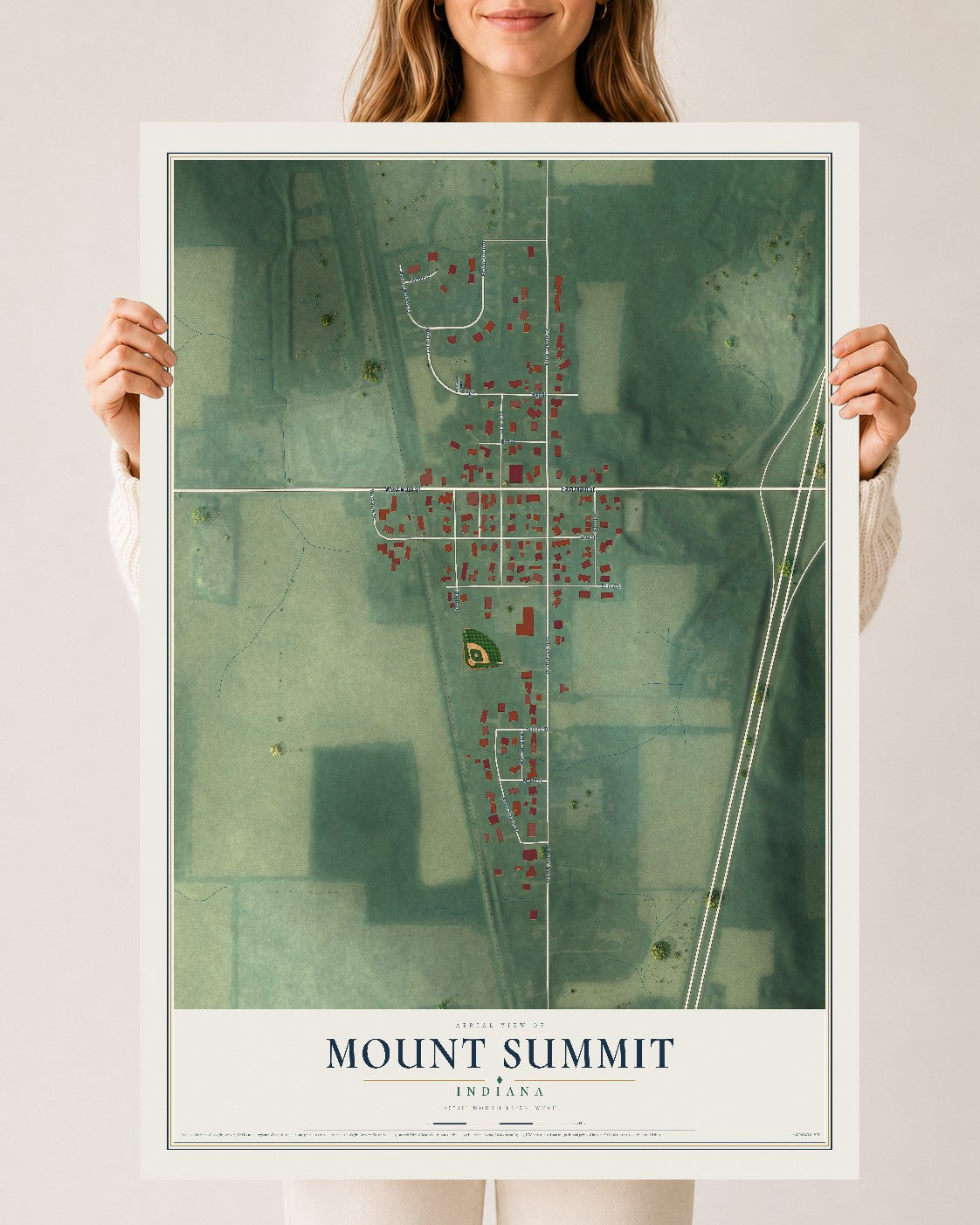 Map of Mount Summit, Indiana, 24 x 36 inch unframed archival matte print