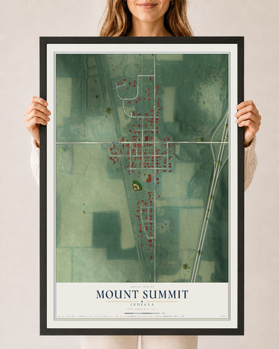 Map of Mount Summit, Indiana, 24 x 36 inch print in a black wood frame