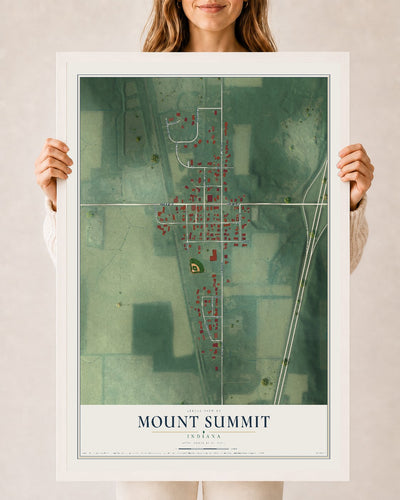 Map of Mount Summit, Indiana, 24 x 36 inch print in a white wood frame