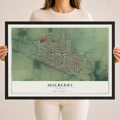 Map of Mulberry, Indiana, 18 x 24 inch print in a black wood frame