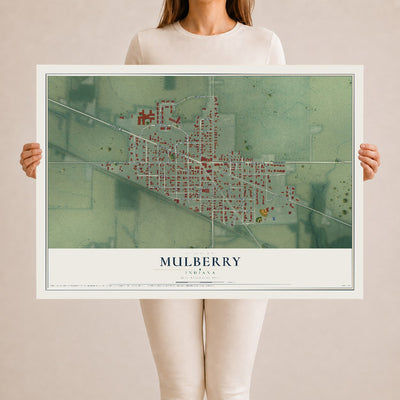 Map of Mulberry, Indiana, 24 x 36 inch unframed archival matte print