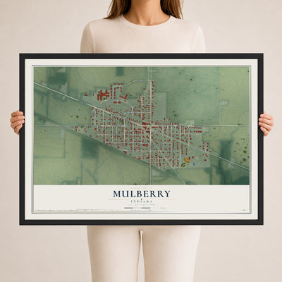 Map of Mulberry, Indiana, 24 x 36 inch print in a black wood frame