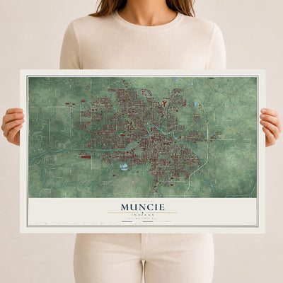 Map of Muncie, Indiana, 12 x 18 inch unframed archival matte print