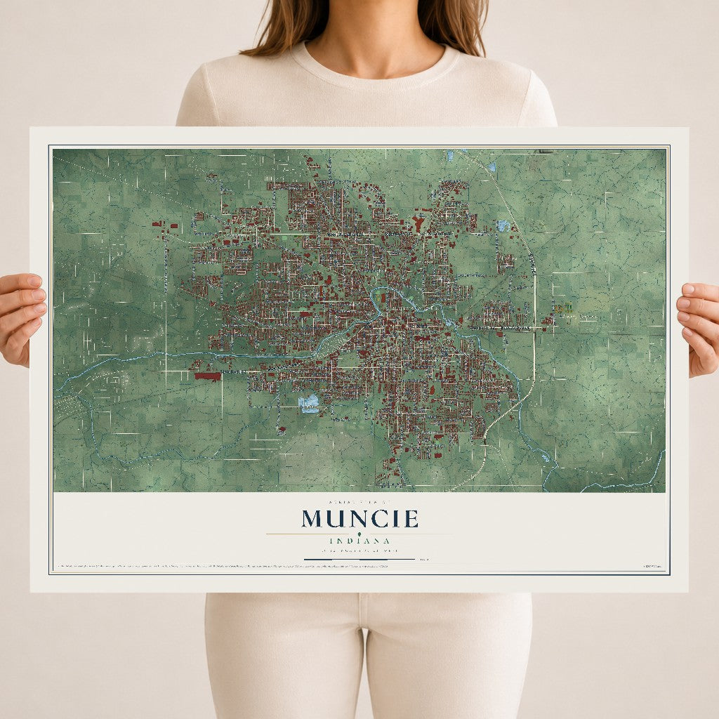 Map of Muncie, Indiana, 18 x 24 inch unframed archival matte print