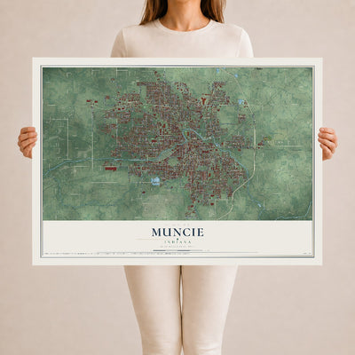Map of Muncie, Indiana, 24 x 36 inch unframed archival matte print
