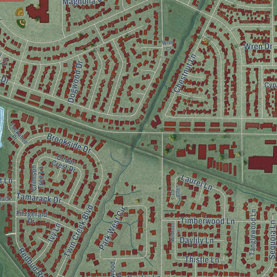 Second close-up of the map of Munster, Indiana print showing more streets and buildings