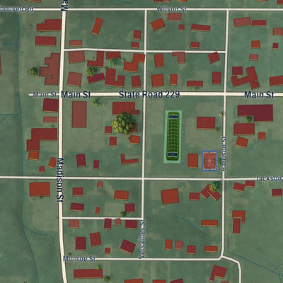 Close-up of the map of Napoleon, Indiana print showing street and building detail