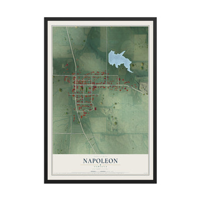 Map of Napoleon, Indiana, 12 x 18 inch print in a black wood frame