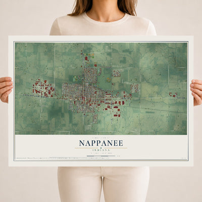 Map of Nappanee, Indiana, 18 x 24 inch unframed archival matte print