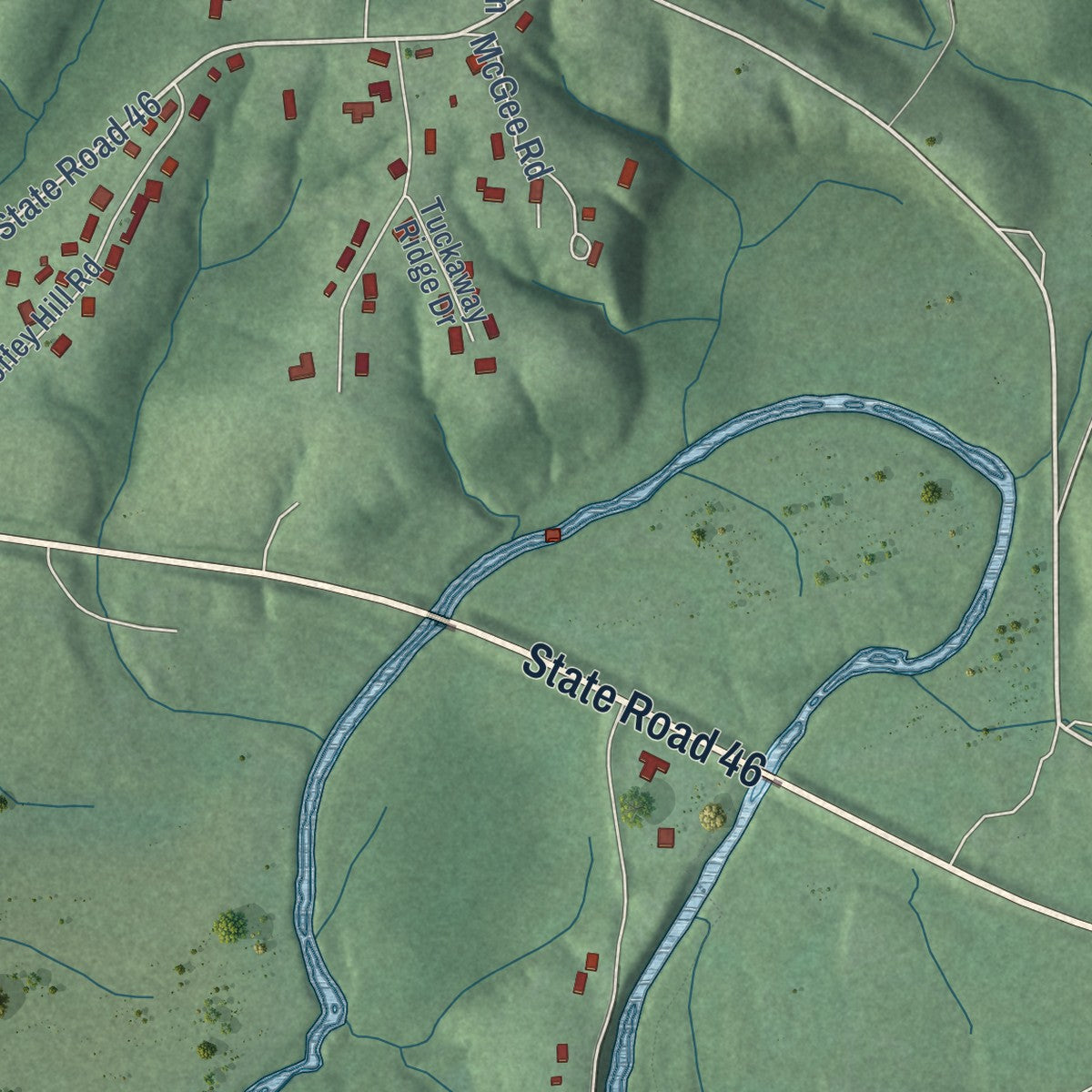 Second close-up of the map of Nashville, Indiana print showing more streets and buildings