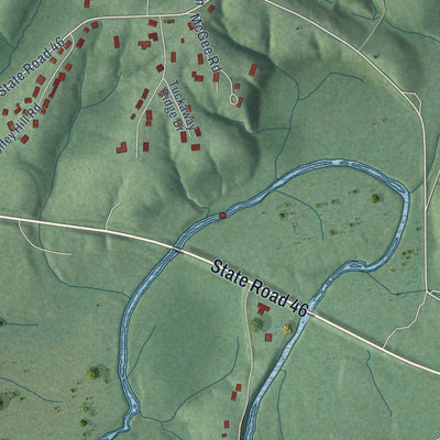 Second close-up of the map of Nashville, Indiana print showing more streets and buildings