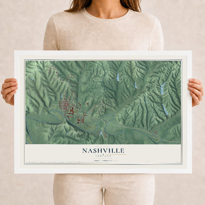 Map of Nashville, Indiana, 12 x 18 inch print in a white wood frame