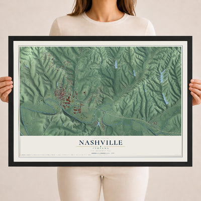 Map of Nashville, Indiana, 18 x 24 inch print in a black wood frame