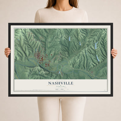Map of Nashville, Indiana, 24 x 36 inch print in a black wood frame