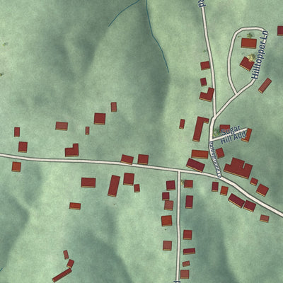 Close-up of the map of Needmore, Indiana print showing street and building detail