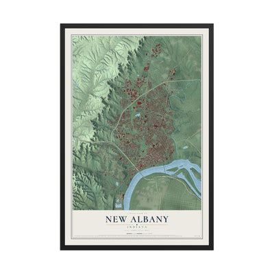 Map of New Albany, Indiana, 12 x 18 inch print in a black wood frame