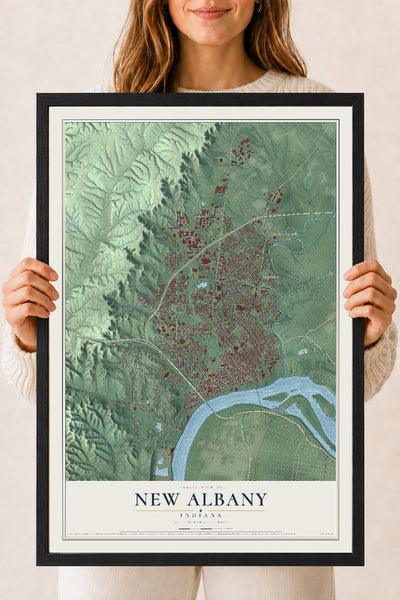 Map of New Albany, Indiana, 18 x 24 inch print in a black wood frame