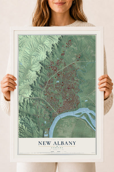 Map of New Albany, Indiana, 18 x 24 inch print in a white wood frame