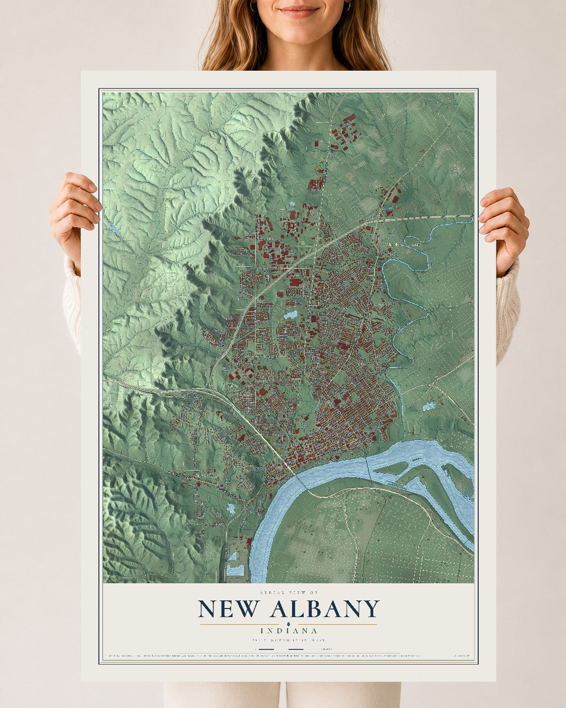 Map of New Albany, Indiana, 24 x 36 inch unframed archival matte print