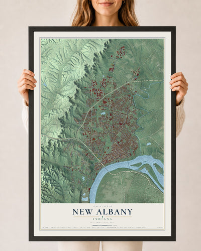 Map of New Albany, Indiana, 24 x 36 inch print in a black wood frame