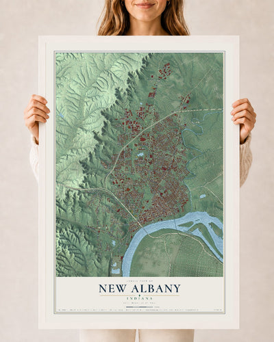 Map of New Albany, Indiana, 24 x 36 inch print in a white wood frame