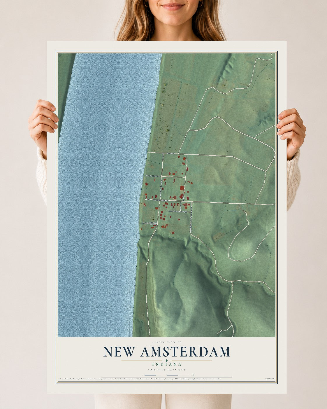 Map of New Amsterdam, Indiana, 24 x 36 inch unframed archival matte print