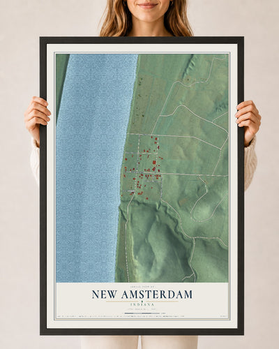 Map of New Amsterdam, Indiana, 24 x 36 inch print in a black wood frame