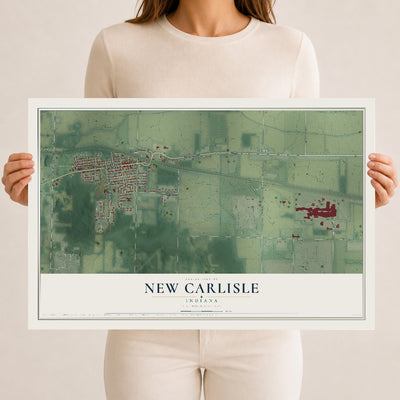 Map of New Carlisle, Indiana, 12 x 18 inch unframed archival matte print