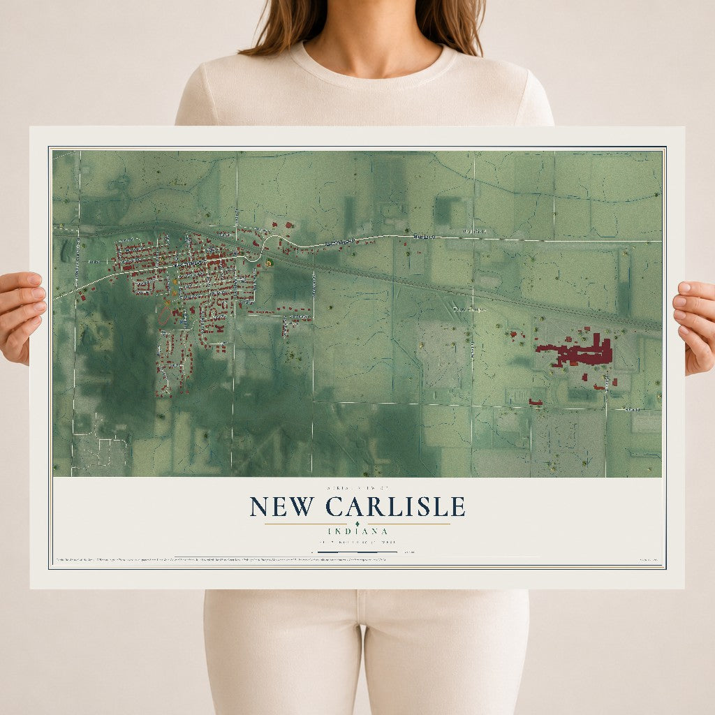 Map of New Carlisle, Indiana, 18 x 24 inch unframed archival matte print