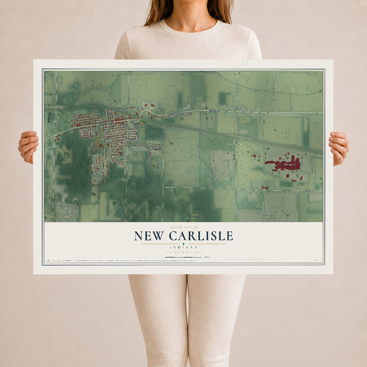 Map of New Carlisle, Indiana, 24 x 36 inch unframed archival matte print