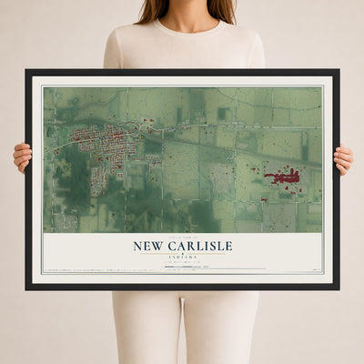 Map of New Carlisle, Indiana, 24 x 36 inch print in a black wood frame