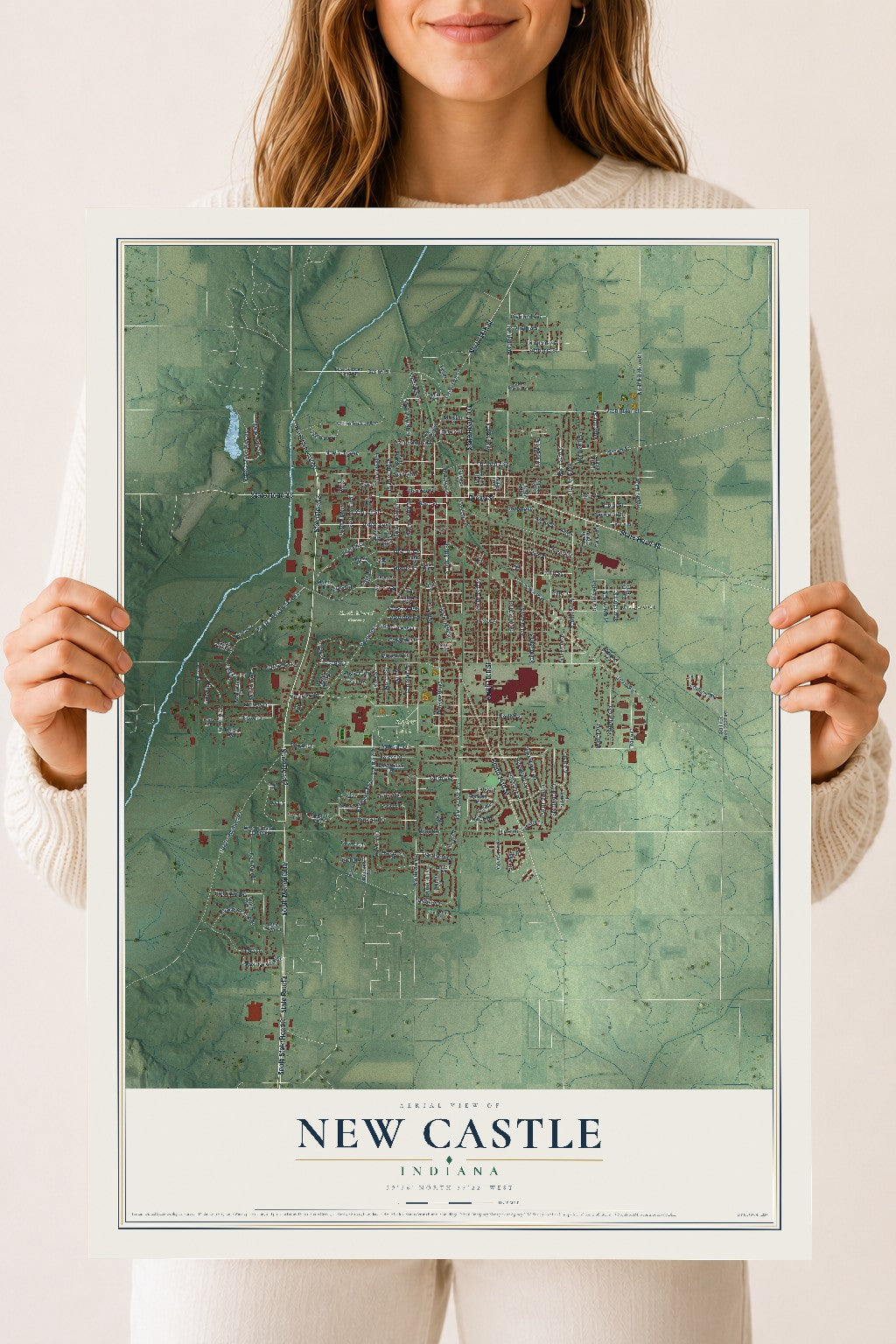 Map of New Castle, Indiana, 18 x 24 inch unframed archival matte print