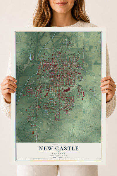 Map of New Castle, Indiana, 18 x 24 inch unframed archival matte print