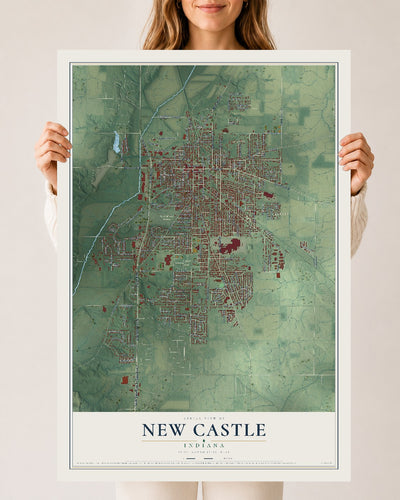 Map of New Castle, Indiana, 24 x 36 inch unframed archival matte print