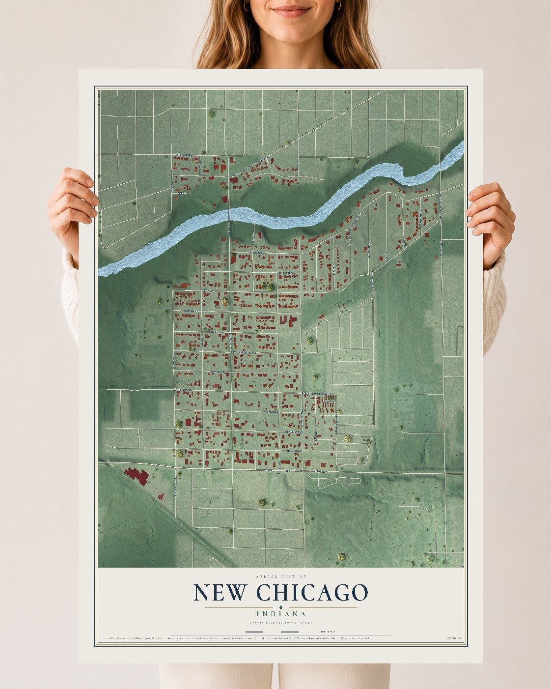 Map of New Chicago, Indiana, 24 x 36 inch unframed archival matte print