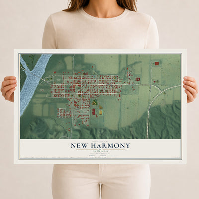 Map of New Harmony, Indiana, 12 x 18 inch unframed archival matte print