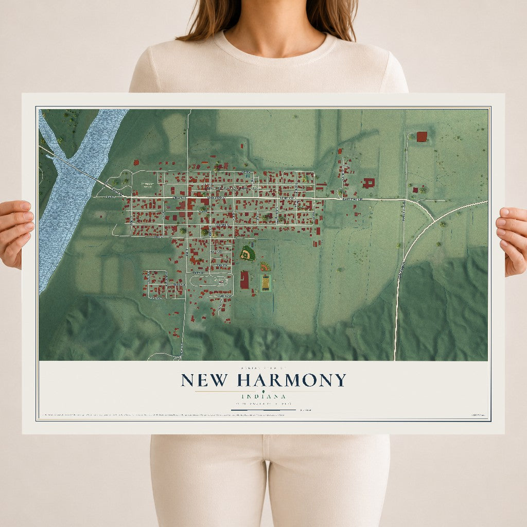 Map of New Harmony, Indiana, 18 x 24 inch unframed archival matte print