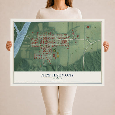Map of New Harmony, Indiana, 24 x 36 inch unframed archival matte print