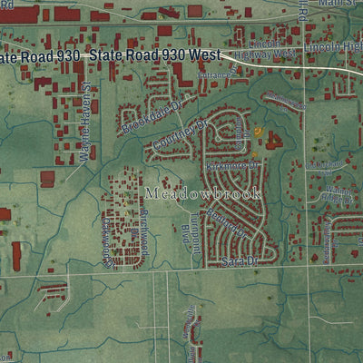 Second close-up of the map of New Haven, Indiana print showing more streets and buildings
