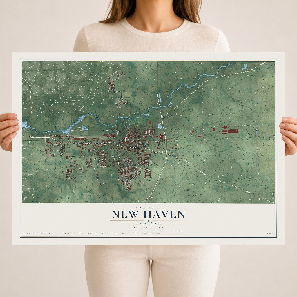 Map of New Haven, Indiana, 18 x 24 inch unframed archival matte print
