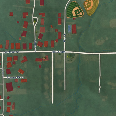 Second close-up of the map of New Market, Indiana print showing more streets and buildings