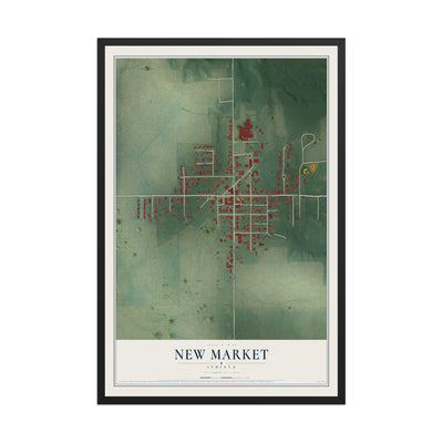 Map of New Market, Indiana, 12 x 18 inch print in a black wood frame