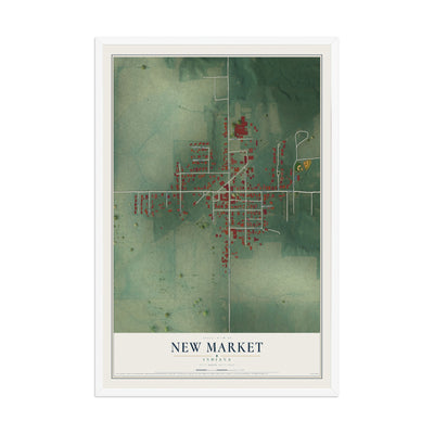 Map of New Market, Indiana, 12 x 18 inch print in a white wood frame